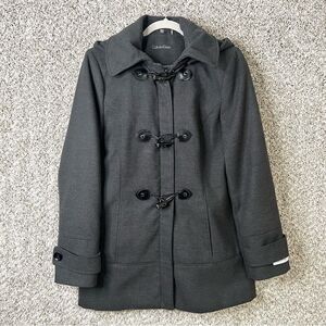 Calvin Klein Coat Women’s Medium Dark Charcoal Gray Pea Coat w/ Detachable Hood